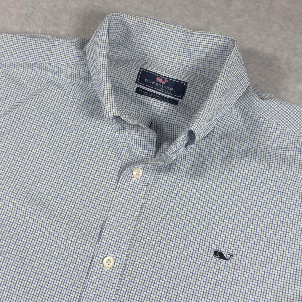 Vineyard Vines Button Down Men XL Blue Green Classic Fit Whale Shirt